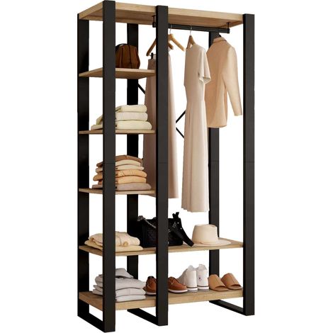 Idmarket – Dressing penderie étagère ONYX – Bois mélaminé noir – 5 étagères de rangement – Dimensions 90x40x167 cm