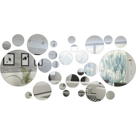 32Pcs Removable Acrylic Mirror Set Wall Stickers for Home Living Room Bedroom Decor (Round, 32Pcs) (1/5)