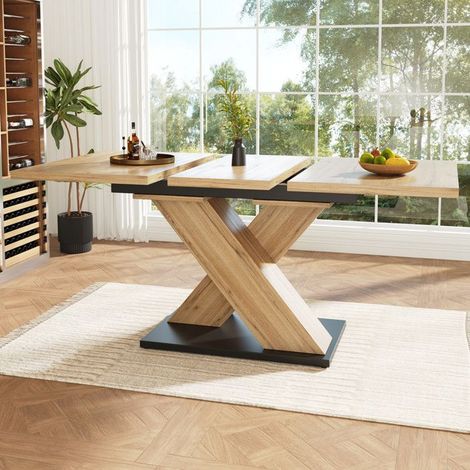 Table à manger télescopique - OEM - Extensible 119-158,5cm - Bois naturel - 6 à 8 places (1/5)