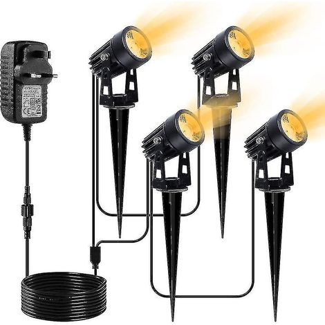 Lampe de jardin à piquer avec prise, projecteur LED 12V 20m, éclairage paysager IP65 étanche pour extérieur (1/4)