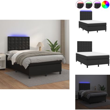 The Living Store Boxspringbett mit Matratze & LED Schwarz 120x200 cm Kunstleder - Matratze (1/5)