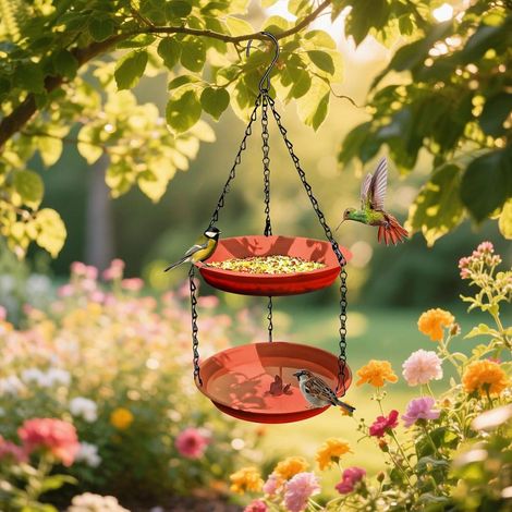 Red Double Layer Hanging Bird Feeder  Durable Outdoor Multi-Season Bird Station (1/5)