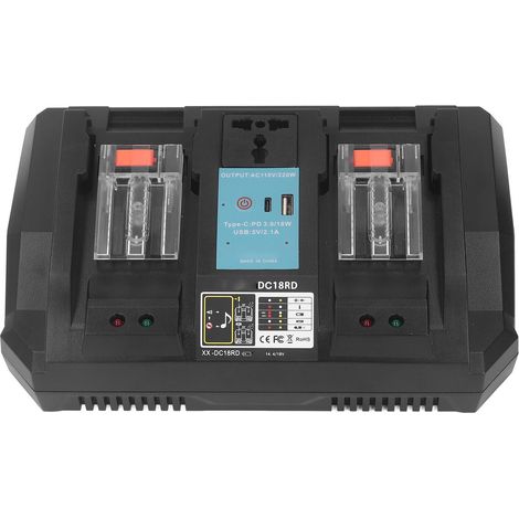 14,4-V-/18-V-Lithium-Akkuladegerät mit Wechselrichter, Typ C, LED-Anzeige, Doppelladegerät für BL1840B, EU-Stecker, 100–240 V (1/5)