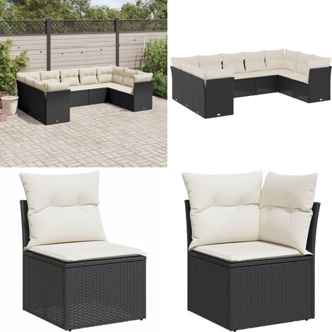 9-tlg. Garten-Sofagarnitur mit Kissen Schwarz Poly Rattan - Gartengestelle - Gartenmöbelset - Rattan Möbel - Gartenlounge - Lounge Set - Home & Living (1/5)