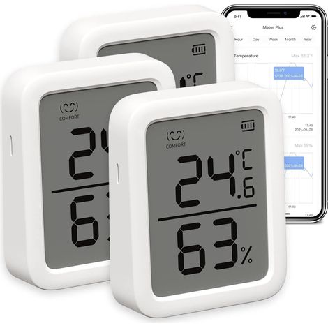 Thermomètre Connecté, Thermomètre Intérieur Connecté Avec Puce Suisse, Capteur de Température Connecté Contrôlé Par l’App, Thermomètre Connecté Bluetooth, Lot de 3 (1/5)