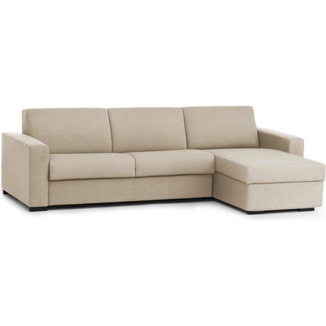 Talamo Italia - Divano fisso con penisola Azechiele, Sofà ad angolo, Penisola contenitore reversibile, Braccioli slim, 100% Made in Italy, Cm 260x95h90, Beige