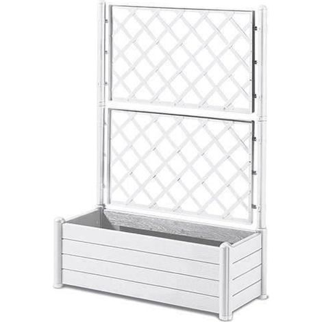 STEFANPLAST Bac a fleurs rectangulaire avec treillis - Finition en bois - 100 x 43 x H 142 cm - 80 L - Blanc