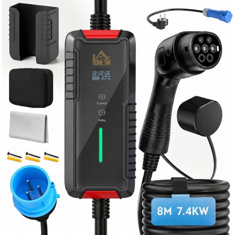 Chargeur Voiture Électrique 7,4kW 8m 6-32A Type 2 IP65 pour EV/PHEV