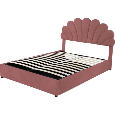 Letto Contenitore, Letto Matrimoniale con Testiera Regolabile e Vano Letto, 140×200 cm, senza Materasso, Rosa (1/5)