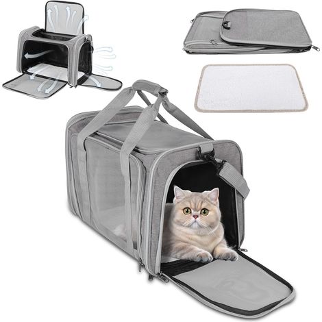 Zoternen Sac de Transport à Parois Souples pour Animal de Compagnie, Sac Transport Chat Chien, Respirant et Pliable, Caisse de Transport Chat avec Bandoulière (Gris,453030cm) (1/5)