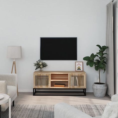 Vidaxl – Meuble TV 105x30x45 cm en bois d'ingénierie et fer – 2 compartiments ouverts – Pieds en métal pour stabilité – Capacité de charge 70 kg (1/6)