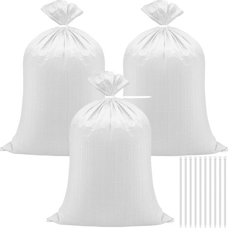 20 Pièces Sacs de Sable de Jardin, 50 x 80cm Sacs de Gravier Tissés Robustes Sac à déchets de Jardin avec Attaches de Câble, Sacs à Gravats Transport Débris Chantier (Blanc) (1/5)