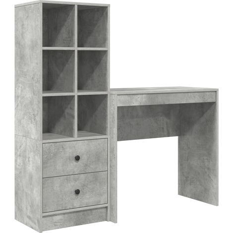 2 pcs Bureau d'ordinateur, Bureau d'étude avec tiroir et étagère Gris béton fr88 - Maison La Vie (1/5)
