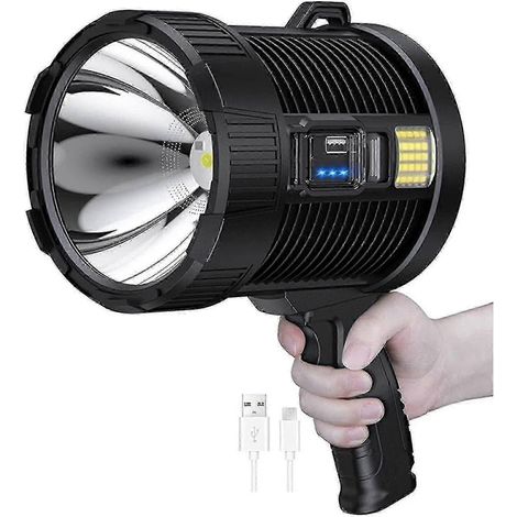 Faro ricaricabile, faro a LED da 100.000 lumen, torcia portatile, faro solare da esterno super potente (1/5)
