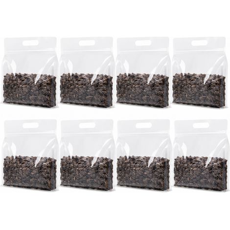 Lot de 8 sachets transparents à se tenir debout, sac à fond plat à 8 côtés avec poignée, zip refermable pour snacks, noix, thé, 13,8x11,8 pouces (1/5)