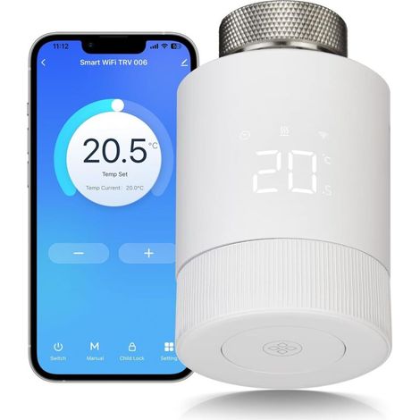 Thermostatique Connectée et Intelligente, WiFi Vanne Thermostatique Radiateur,Tête Thermostat Programmable Tuya Thermostat Détection de Fenêtre,Compatible avec Alexa & Google Assistant (1/4)