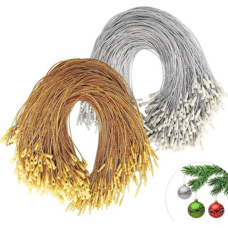 200 cuerdas y ganchos para decoraciones navideñas, cordones con cierre a presión para adornos festivos.