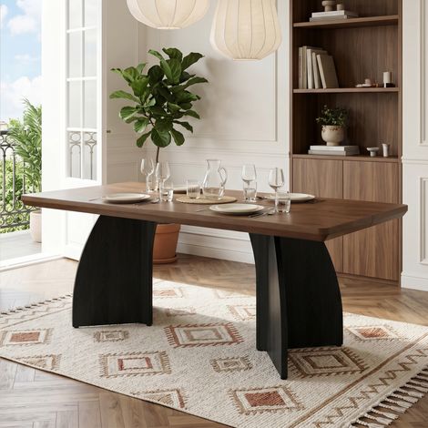 Mesa de comedor (160x80x76 cm), para 4 a 6 personas, diseño minimalista, MDF, color nogal (1/5)