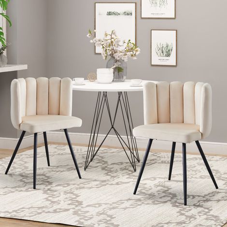 Dining Chair Velvet Single Bedroom Makeup Vanity Chair with Padded Back and Metal Legs Cream Shell Chair for Dressing Table Living Room Kitchen CLIPOP (1/5)