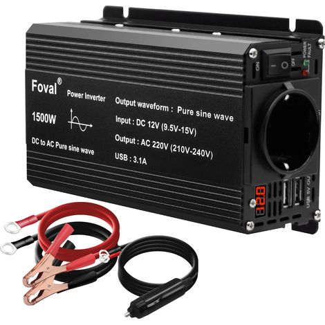 Onduleur à onde sinusoïdale pure, 12V à AC 220V, puissance de crête 1000W, 12V 220V 1500W