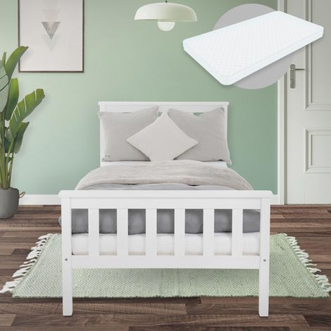 ML-Design Estructura De Cama De Madera Maciza De Pino Blanco 90 x 200 cm Con Colchón De Espuma Fría Oeko-Tex 100 Somier Armazón De Listones Cabecero Y Piecero Cama Para Niños Adolescentes Adultos (1/5)