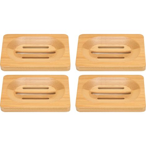 Porte-savon en bambou 4 pièces, élégant et tendance, à drainage automatique, pour salle de bain, maison ou hôtel, accessoire pratique. (1/5)