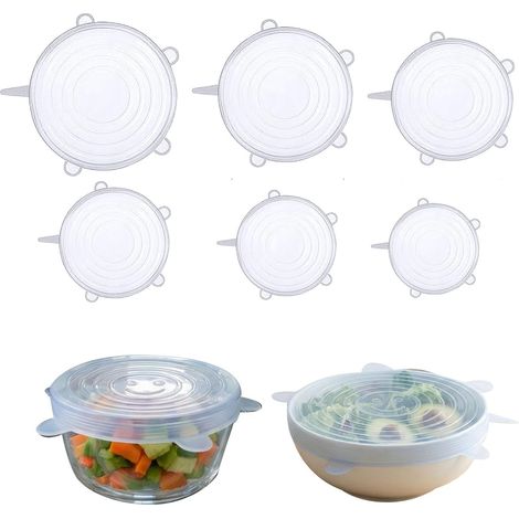 Set di 6 coperchi in silicone, estensibili, riutilizzabili e più spessi, 6 diverse misure, per vasetti di yogurt, ciotole, tazze, lattine e frutta. (1/5)