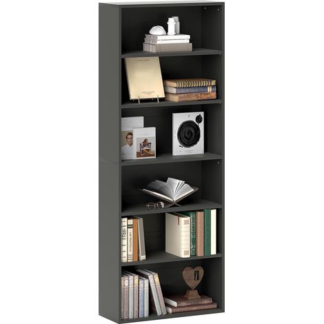 Bibliothèque étagère de rangement 6 niveaux avec étagères réglables pour salon, chambre, bureau, 60x24x158,5cm, noir (1/5)