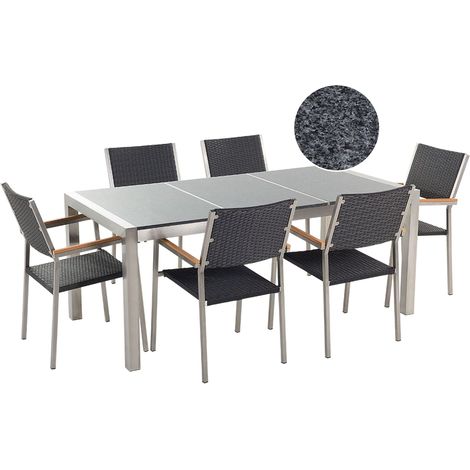 Gartenmöbel Set 6-Sitzer GROSSETO Dreifachplatte Granit poliert Grau / Schwarz (1/5)