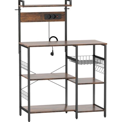 Scaffale da cucina con 2 prese, 5 ganci, 5 ripiani, cestello, acciaio 90 x 42 x 130 cm (1/5)