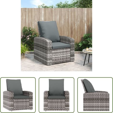 Liegeplatz - Gartensessel Verstellbar mit Kissen Grau Poly Rattan (1/5)
