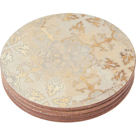 CREATIVE TOPS Set de Sottobicchieri con supporto in sughero de Sughero, 4 pezzi, 12 cm, design de Stampe d'oro, rotondo, oro/grigio (1/5)