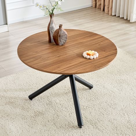 Table basse ronde industrielle en MDF et métal noir, 110 cm, REDOM (1/5)