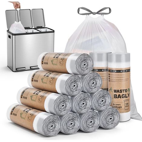 Sacs Poubelle 18L avec Liens Coulissants, 180 Pièces, Sacs Poubelle Extra Épais et Résistants à la Déchirure, Pré-découpés pour Poubelles de Cuisine (180 Sacs (12 Rouleaux), 18-20L) (1/5)