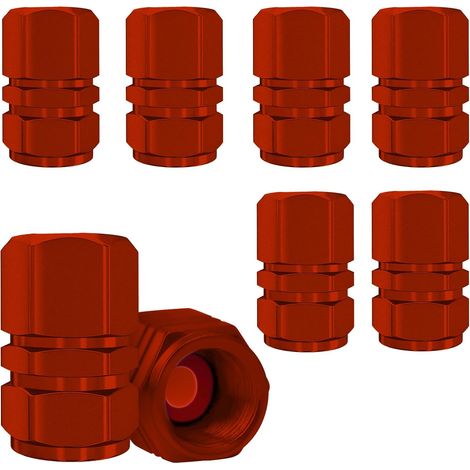 8 Pcs Universal Aluminum Valve Caps with Seal for Cars, Motorcycles, Bicycles, Trucks, SUVs and Scooters (Red) (1/5)