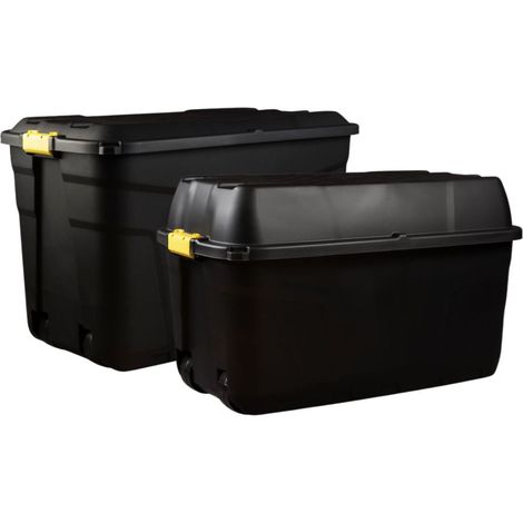 Set of Heavy Duty Storage Wheeled Boxes - Lockable Waterproof Storage 190L + 175L