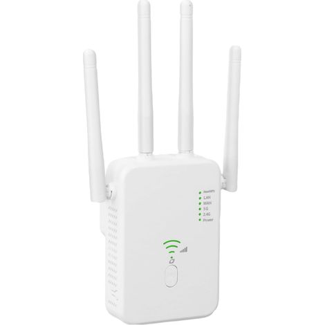 Répéteur WiFi, Amplificateur WiFi 1200Mbps, Repeteur WiFi Puissant sans Fil Double Bande 5GHz & 2.4GHz avec WPS WiFi Extender, Compatible avec Toutes Les Box Internet Ethernet Port (Blanc) (1/5)
