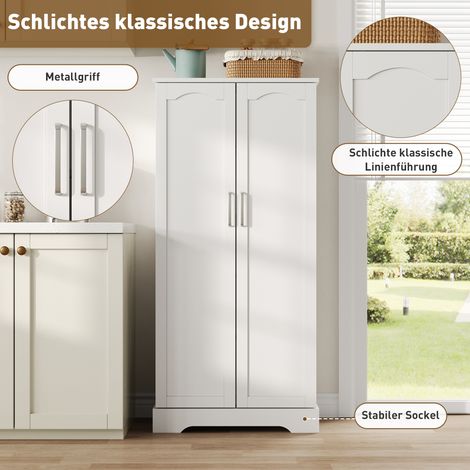 Armoire multifonctionnelle 60x35x128cm blanche avec éclairage LED à détecteur, étagères réglables en hauteur, double porte avec rangement, dispositif anti-bascule, idéale pour cuisine, salon et salle (1/5)