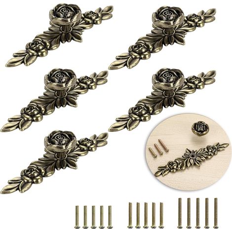 5pcs Leaf Shape Door Handle Retro Cupboard Door Knob,Decorate Drawer, Dresser, Cupboard, Furniture etc. (Bronze 14.5cm) (1/5)