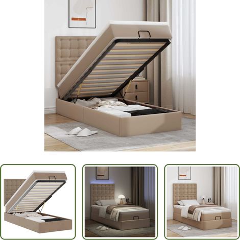Matelas à ressorts ensachés - Cadre de lit ottoman et matelas cappuccino 100x200cm similicuir (1/5)