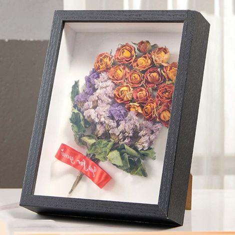 Cadre Photo 3D - Cadre Bois Profondeur 5 cm - Boîte à Ombres Nordique pour Plantes Séchées ou Photos - Noir (1/5)