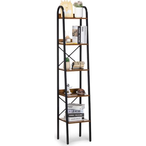 VEVOR Metal Bookshelf, 5-Tier Industrial Bookshelf, Tall Narrow Rustic Vintage Storage Bookcase with Open Shelves, Freestanding Display Shelving Unit Storage Rack, for Living room, Bedroom & Office (1/5)