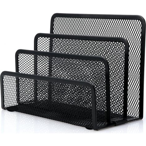 TuseRxln Organisateur de courrier - Organiseur de bureau - Porte-documents en maille métallique - 3 compartiments - Pour le bureau à domicile - Noir (1/5)