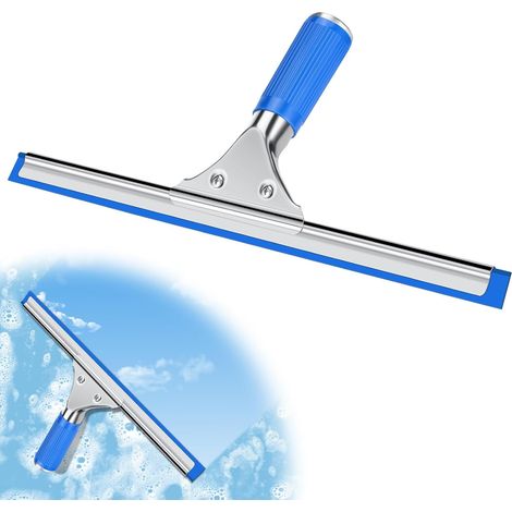 (Bleu) Essuie-vitres professionnel, essuie-vitres en acier inoxydable avec lame de 30 cm pour nettoyer et sécher les vitres, fenêtres, salles de bains, en éliminant toutes traces d'eau (1/5)