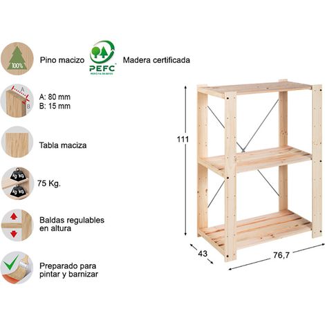 Scaffale Evolution 3 111x76,7x43cm in pino massiccio astigarraga (1/10)