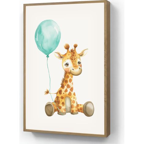 APPLIQUE MURALE Girafe - Bébé - Animaux - Ballon bleu 60x90 cm (1/5)