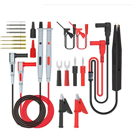 Kit Fils de Test Multimètre 21 en 1 – Pinces Crocodile, Crochets SMD – Pour Électriciens et Testeurs Circuits (1/5)