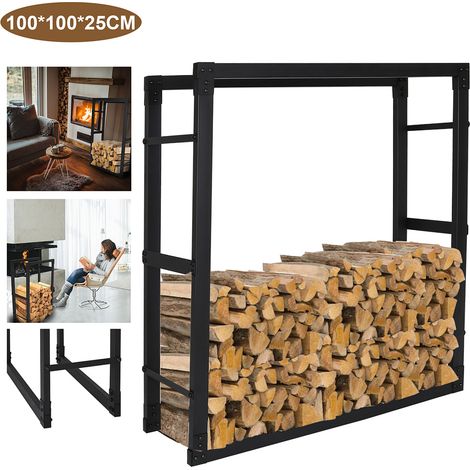 Wolketon estante para leña de chimenea ayuda de apilado 100×100×25 cm de metal resistente a la intemperie almacenamiento para leña (1/5)
