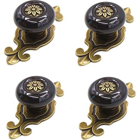 4 StüCk Keramik Knauf Vintage SchranktüRknöPfe MöBelknöPfe,KommodenknöPfe SchubladenknöPfe,Knopfgriff FüR KüChe Bad Schrank KnöPfe (Schwarz) (1/5)