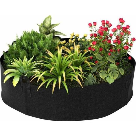 1 Sac de plantation non tissé, 400 L, Ø 130 cm, hauteur 30 cm, géotextile noir avec poignées, pour jardin et balcon (1/5)